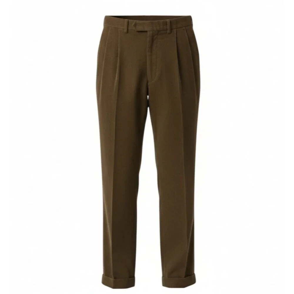 RALPH LAUREN Vintage Corduroy Pant Men 38X30 Pleated and Cuffed Chino Brown